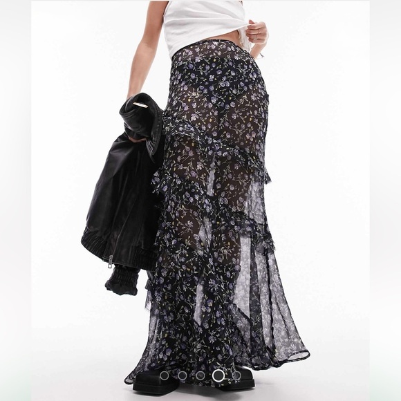 Topshop Dresses & Skirts - Topshop Ruffle Sheer Skirt in Blue Ditsy Floral